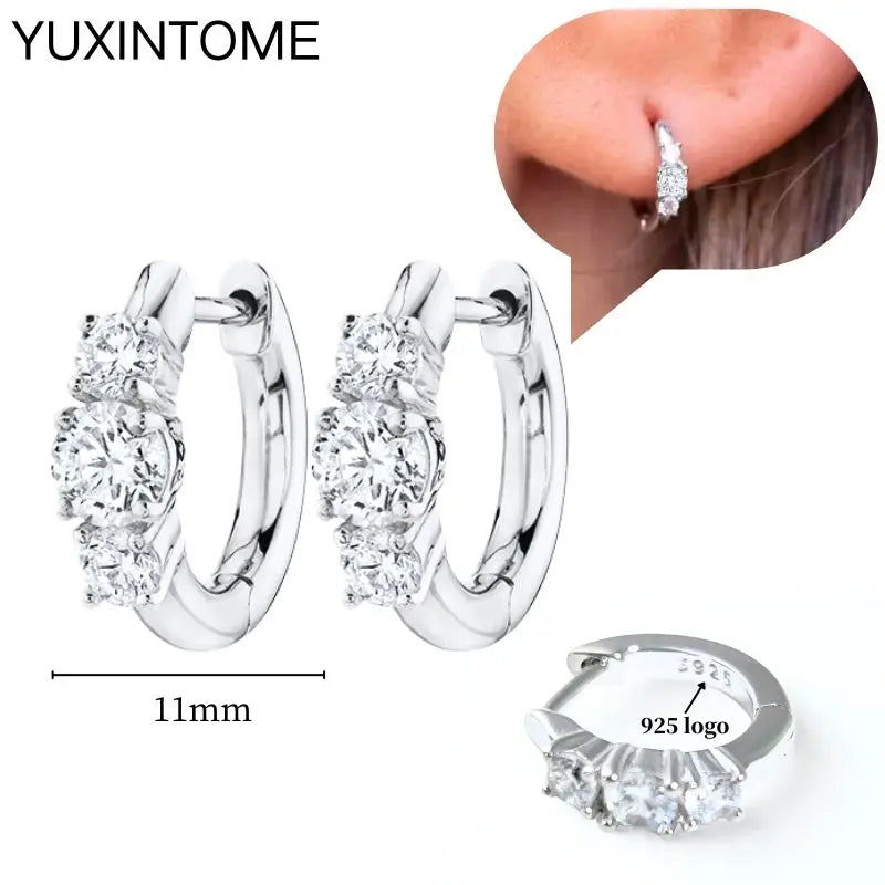925 Sterling Silber Ohrnadel Mode Creolen Weiße Kristall Luxus Damen Silberohrringe Hochzeit Damenschmuck Geschenk