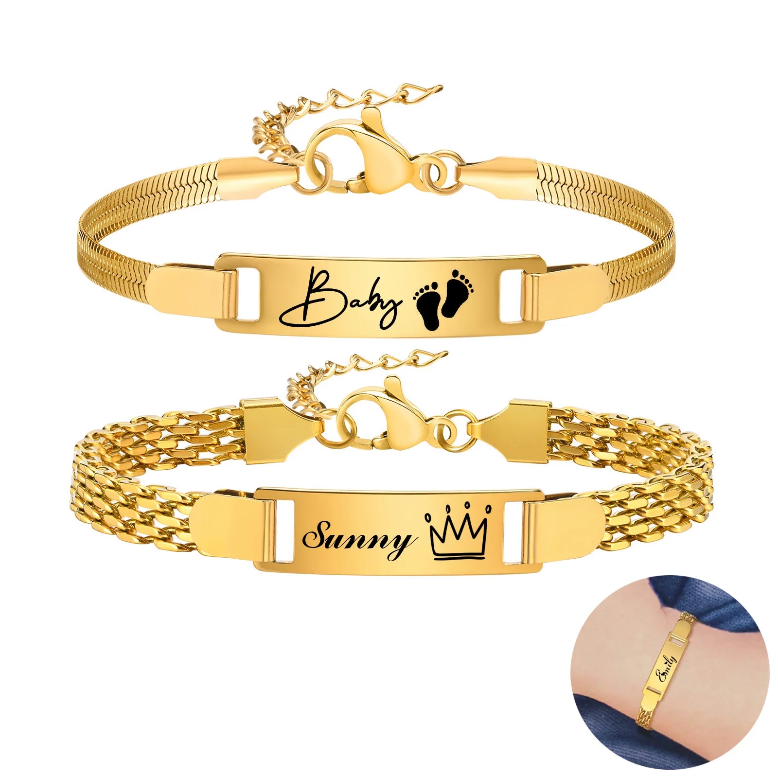 Personalisiertes Armband für kleine Jungen Mädchen, Edelstahl gravierter Name Datum Sohn Tochter Mama Taufgeschenk