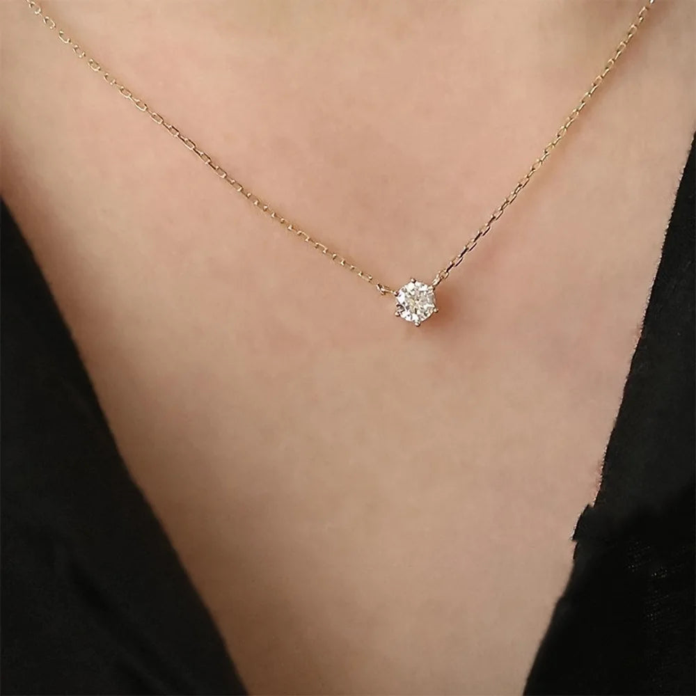 Conjunto de collar de plata de ley 925 con circonitas, chapado en oro de 14k, estilo fino para mujer