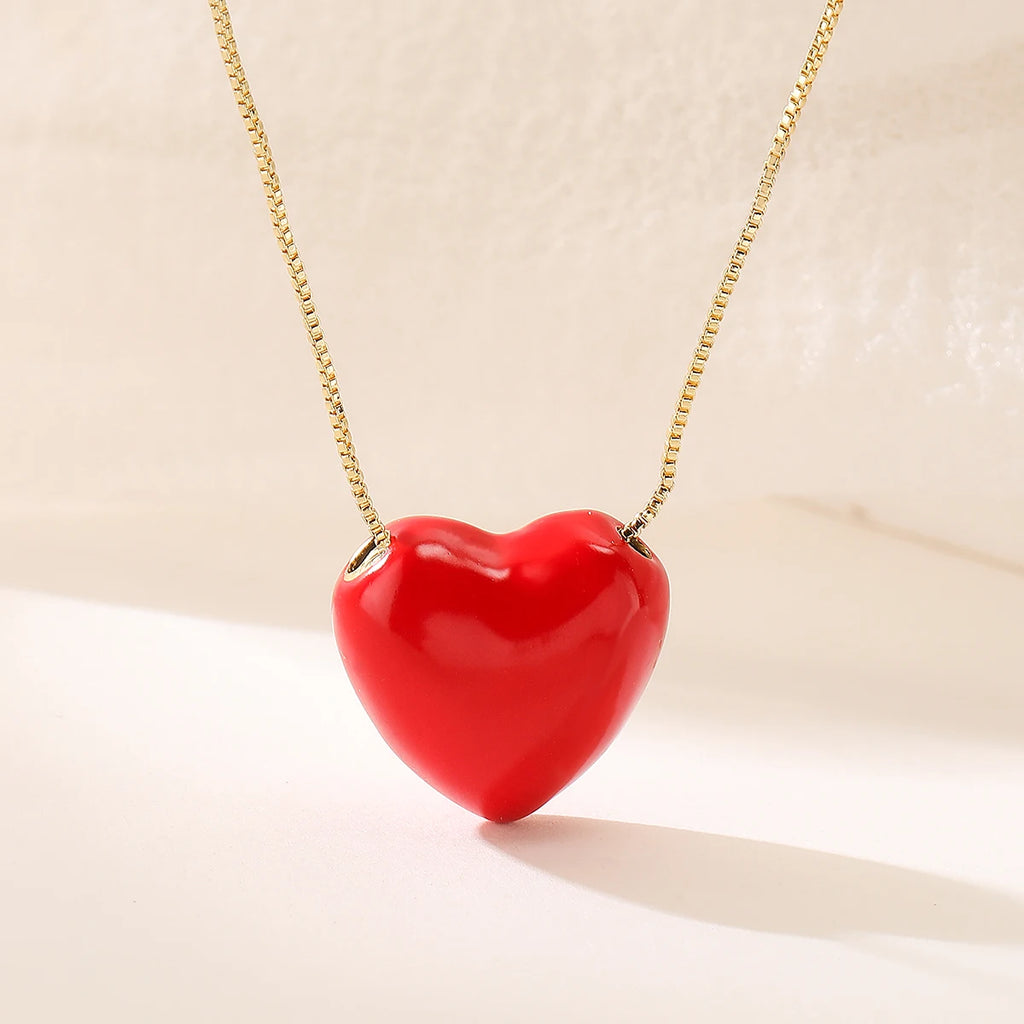 NEWBUY Hot Sale Red Oil Dripping Heart Pendant Necklaces For Women