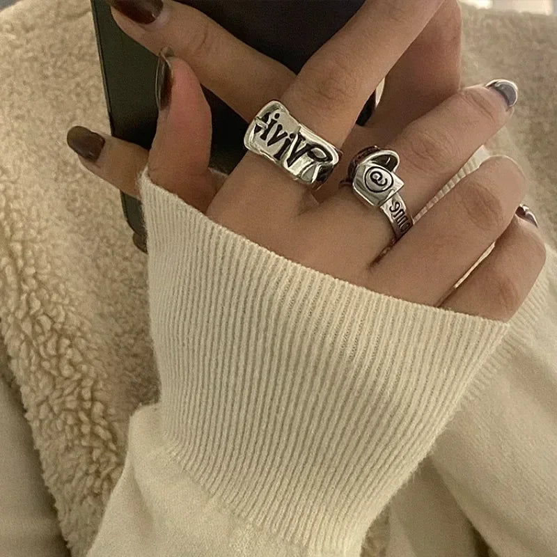 Personalized Girls' Open Ring Korean Version Retro Trend English Letter Versatile Y2k Accessories Party Jewelry Gifts 1/2pc