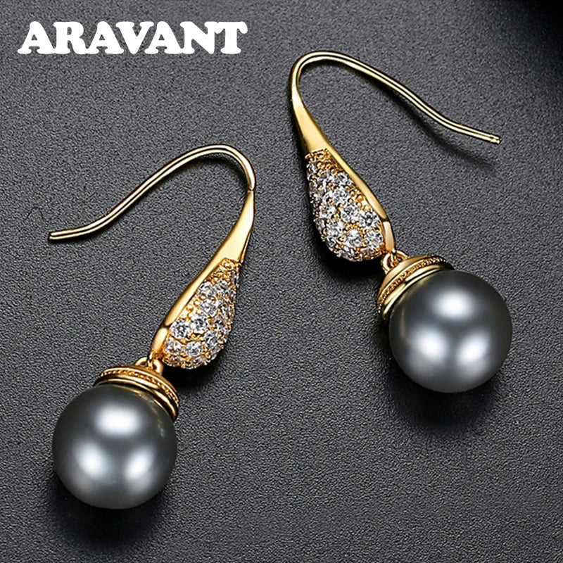Aravant 925er Silber 18K Gold Wassertropfen Schwarzperlen-Ohrring für Damen Modeschmuck