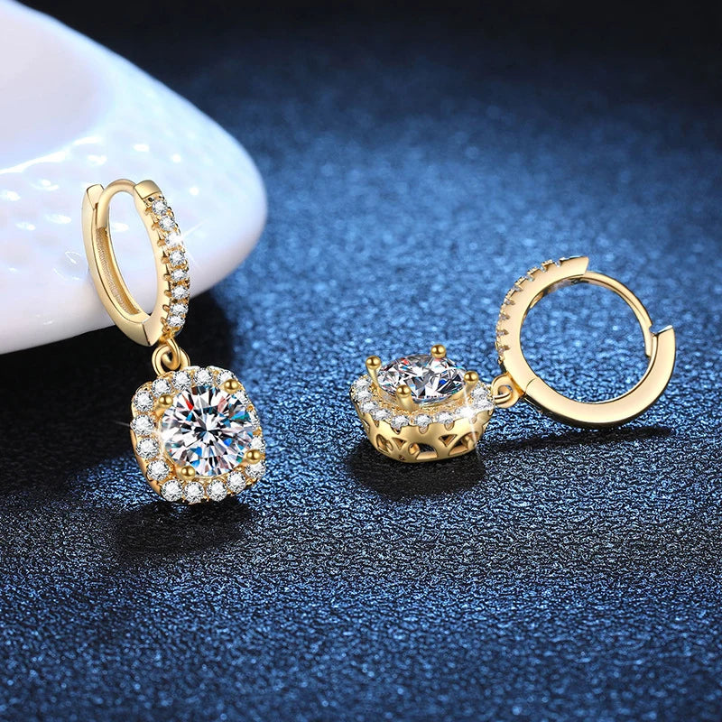 NeeTim 1ct Moissanit Tropfenohrringe S925 Sterlingsilber vergoldet Hochzeitsschmuck mit Zertifikat Creolen baumelnd