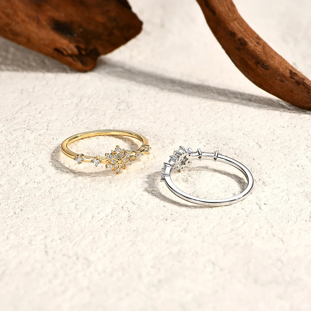 MINTYBOX Schneeflocke S925 Sterling Silber Moissanit Verlobungsringe für Damen Laborgezüchteter Diamantring 18K vergoldet Edler Schmuck Geschenk