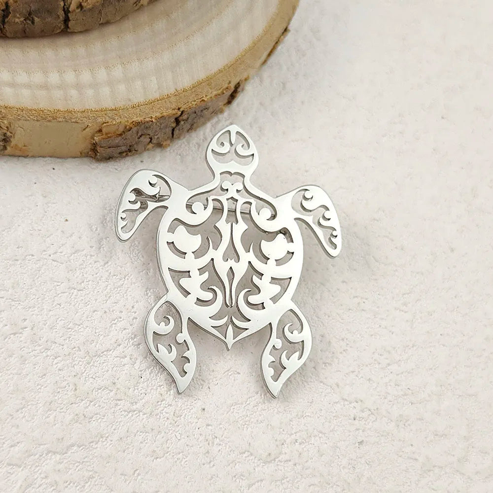 Creative punk style hollow fun turtle stainless steel gold-plated 18K brooch, black suit accessories, wedding matching set