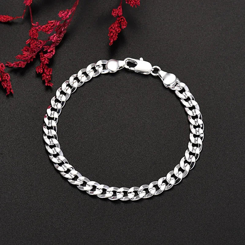 Heißer hochwertiger 925er Sterlingsilber Charm 7MM Kettenarmbänder Halsketten Schmuckset für Herren Damen Mode Party Hochzeitsgeschenke