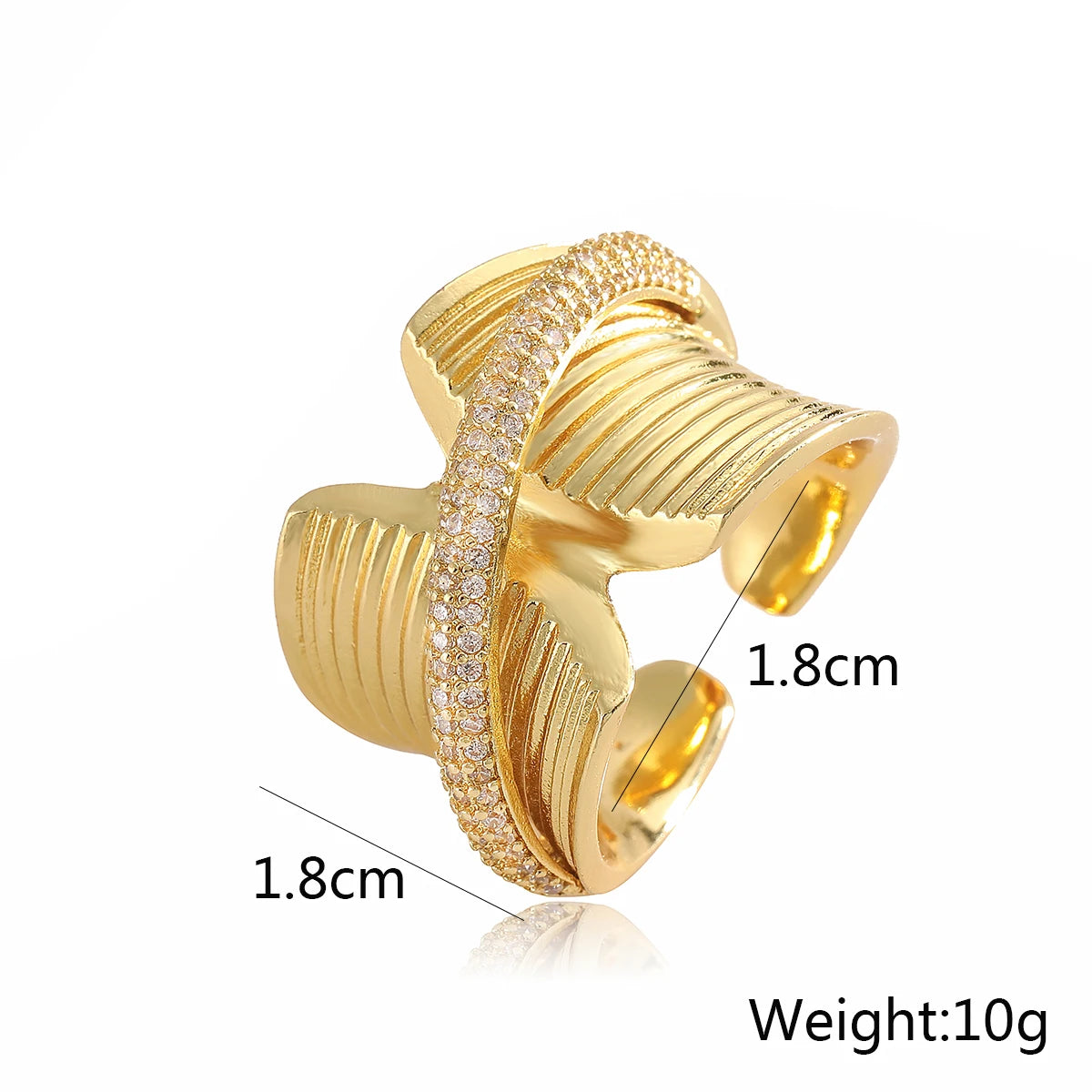 NEWBUY Luxus AAA Zirkonia Inlay Kupfer Hochzeitsschmuck Goldfarbe Statement Geometrische Form Offene Designringe Für Frauen