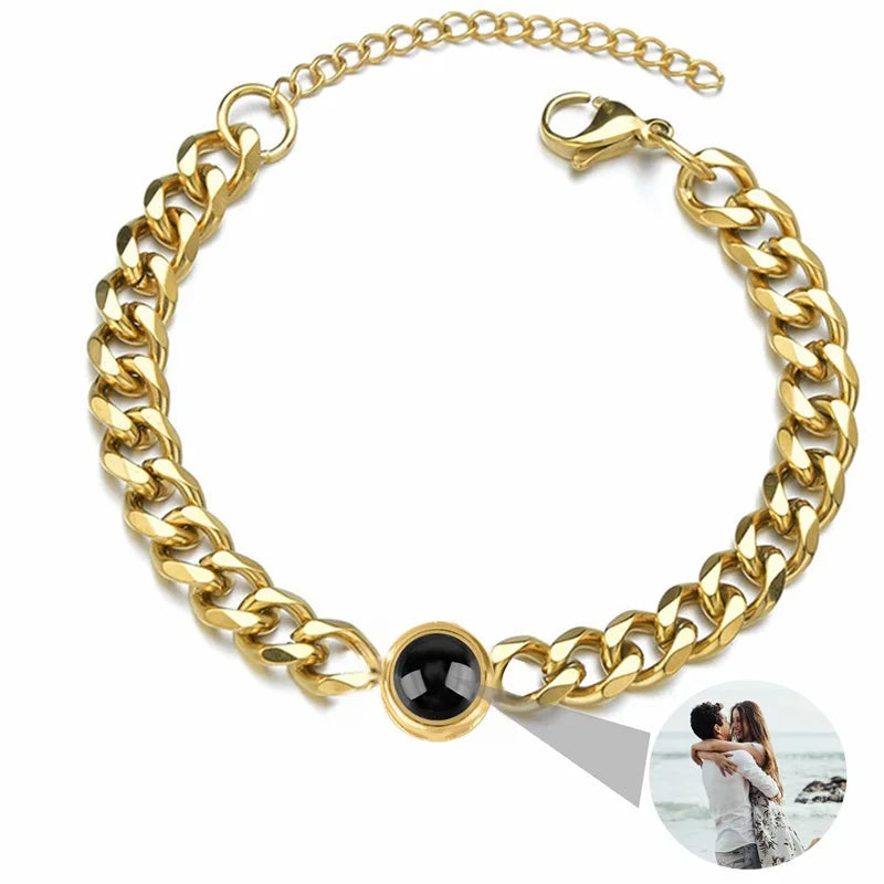 Personalisierte Foto-Armbänder mit Projektion – Armband mit Bild im Inneren, 100 Sprachen „Ich liebe dich“, Edelstahl-Armband