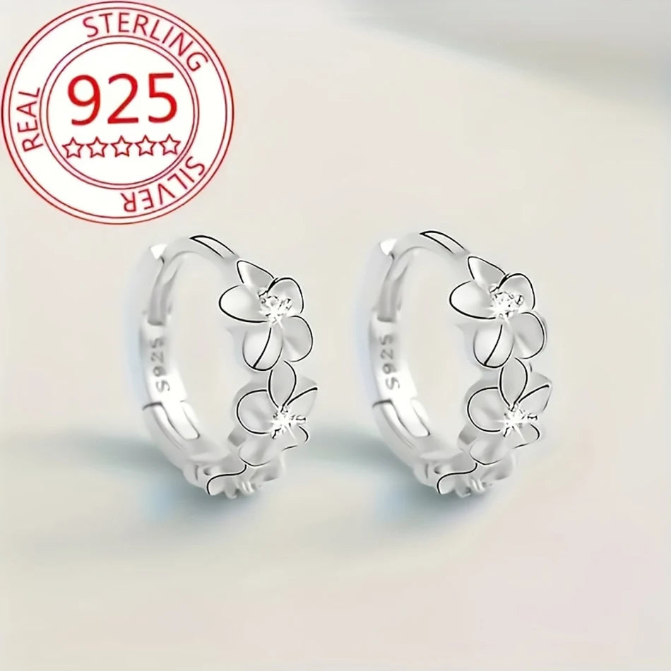 925 Sterling Silber Creolen mit süßem Blumendesign, ideal für den Alltag, Feiertage und Geschenke, im Vintage-Bohemian-Stil