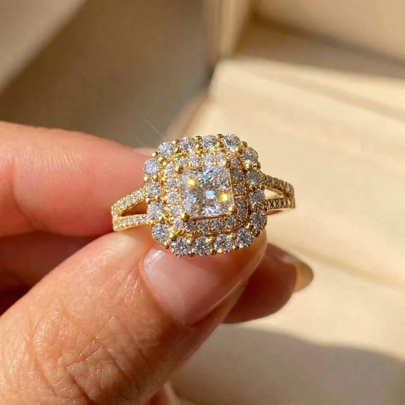 925 Sterling Silber Mode Quadrat Bling Ring Geometrisch Luxus Inlay AAA Zirkonia Hochzeit Accessoires Frauen Schmuck
