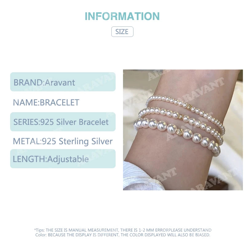 Aravant 925er Silber 3mm/4mm/6mm/8mm Perlenarmbänder Ketten für Frauen Hochzeit Modeschmuck
