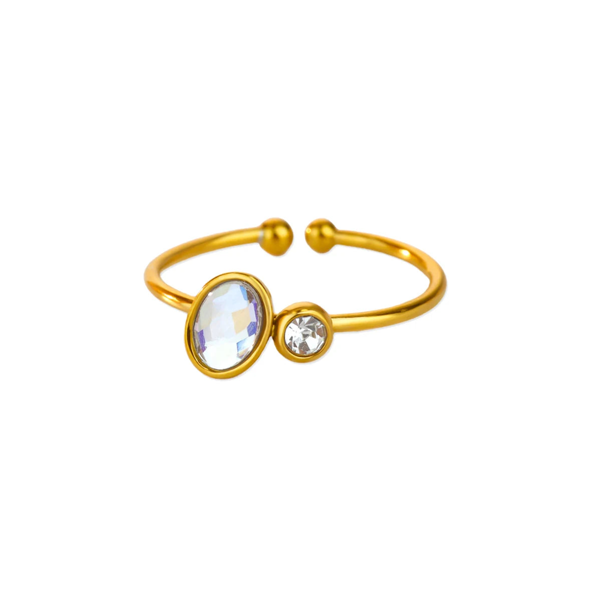 Edelstahl Vierblättriges Kleeblatt Ringe für Frauen Goldfarbe Zirkon Öffnung Paar Ring Ästhetischer Hochzeit Bohème Schmuck Geschenk