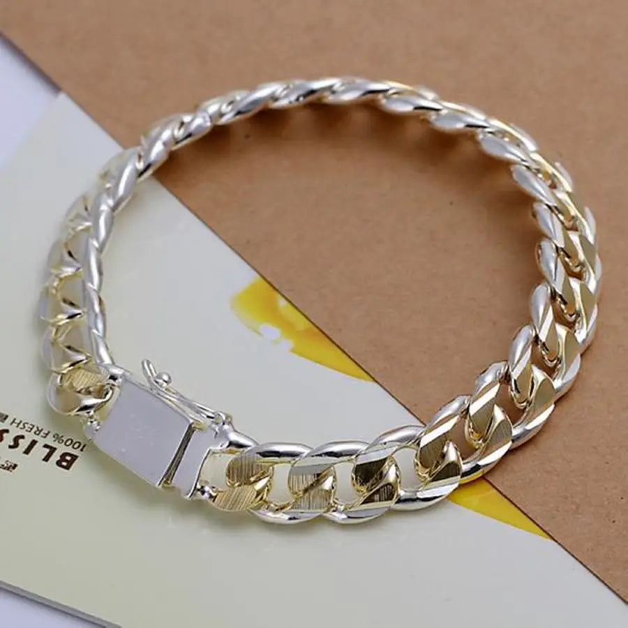 Armband aus 925er Sterlingsilber, massive 8/10 mm Kette, Herren Damen, edler Hochzeitsschmuck, Mode-Anhänger, Party, Geburtstagsgeschenk