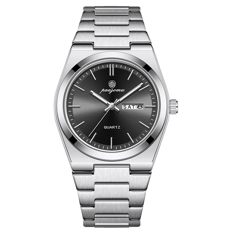 PAAZOMU Reloj de pulsera deportivo de lujo de cuarzo para hombre, impermeable, luminoso, con fecha, semana, para hombre, de acero inoxidable, reloj para hombre, Reloj+caja