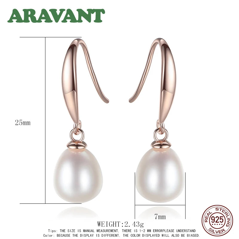 925 Sterling Silber Roségold Ohrhänger Für Frauen Süßwasserperlen Ohrringe Hochzeitsschmuck Weiß Rosa Lila