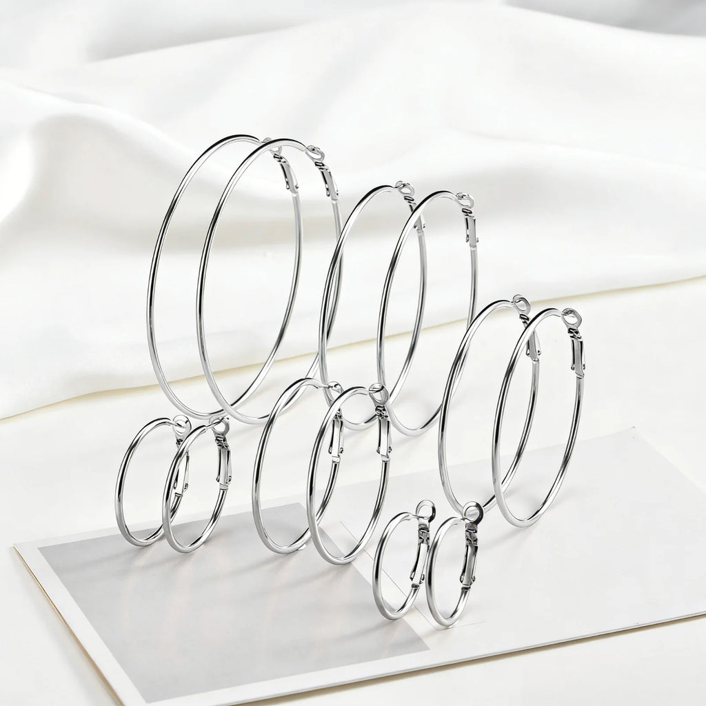 Klassische Edelstahl Creolen Ohrringe für Damen, 25mm/30mm/40mm/50mm/60mm/70mm