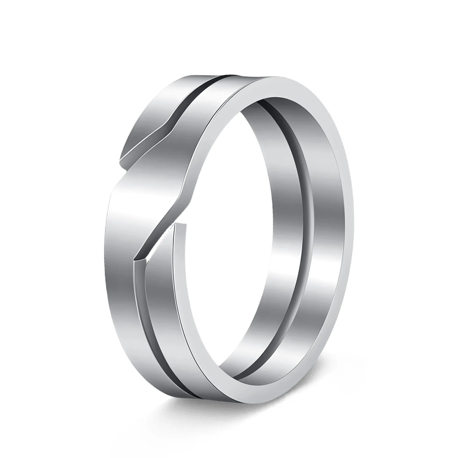 Kissmoon Minimalistisches geometrisches schräges Kerb-Paarring aus Edelstahl für Herren und Damen – Ehering, Party, Schmuckgeschenke
