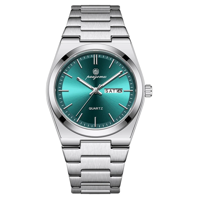 PAAZOMU Reloj de pulsera deportivo de lujo de cuarzo para hombre, impermeable, luminoso, con fecha, semana, para hombre, de acero inoxidable, reloj para hombre, Reloj+caja
