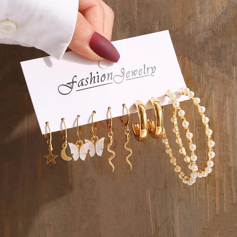 Aretes de Perlas Geométricos Vintage Color Oro, Set de Aretes Colgantes Cuadrados de Metal Trenzado Redondos para Mujer, Joyería de Fiesta Sencilla y de Moda
