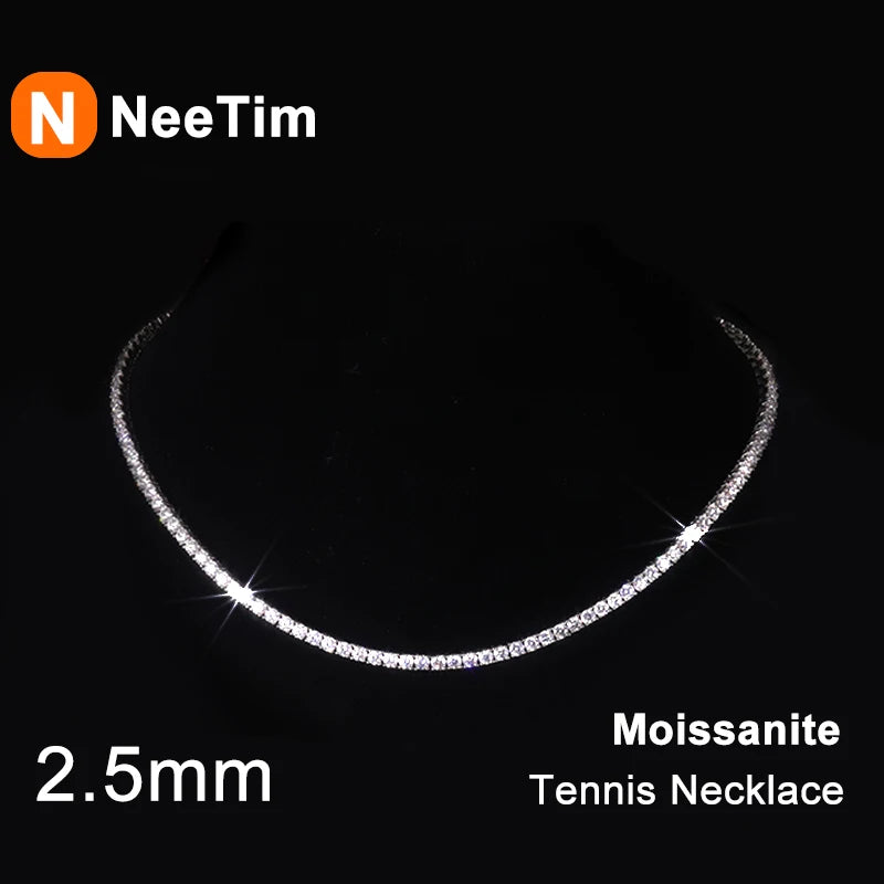 NeeTim Collar de Tenis de Moissanita Completa de 2.5mm Plata de Ley 925 con Chapado en Oro Collares Cadena Fina Joyería para Mujer