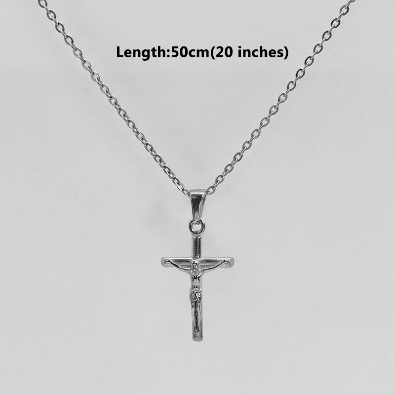 Cruz de Jesús de Acero Inoxidable Chapado en Oro de 18k, Collar con Colgante para Hombre y Mujer, Joyería Religiosa Impermeable