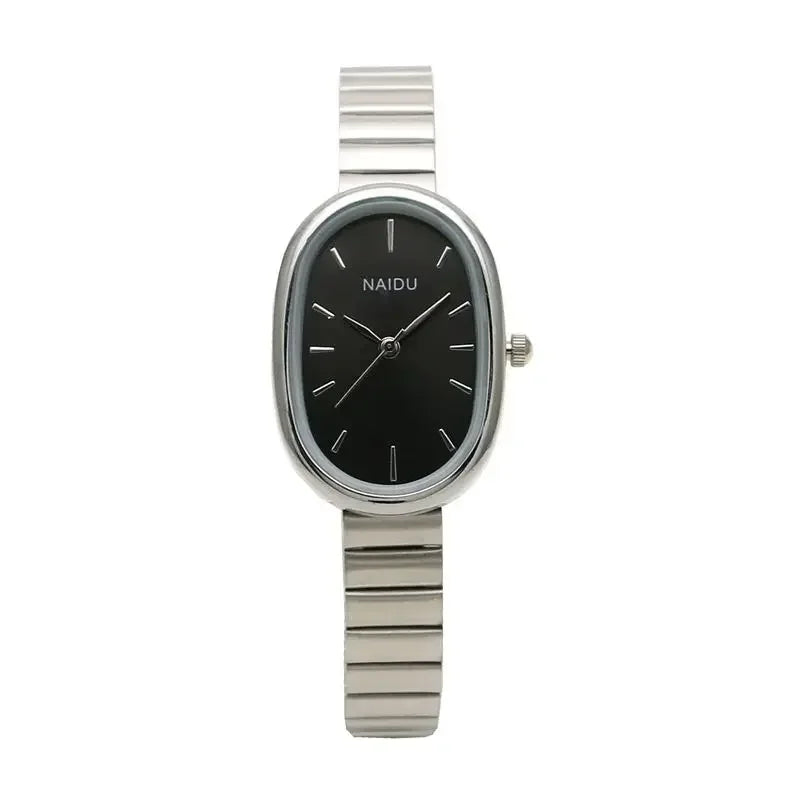 Reloj de cuarzo para mujer con esfera ovalada pequeña, correa de bambú de acero inoxidable, para niña, estudiante, ocio, moda, lujo, regalo, venta al por mayor
