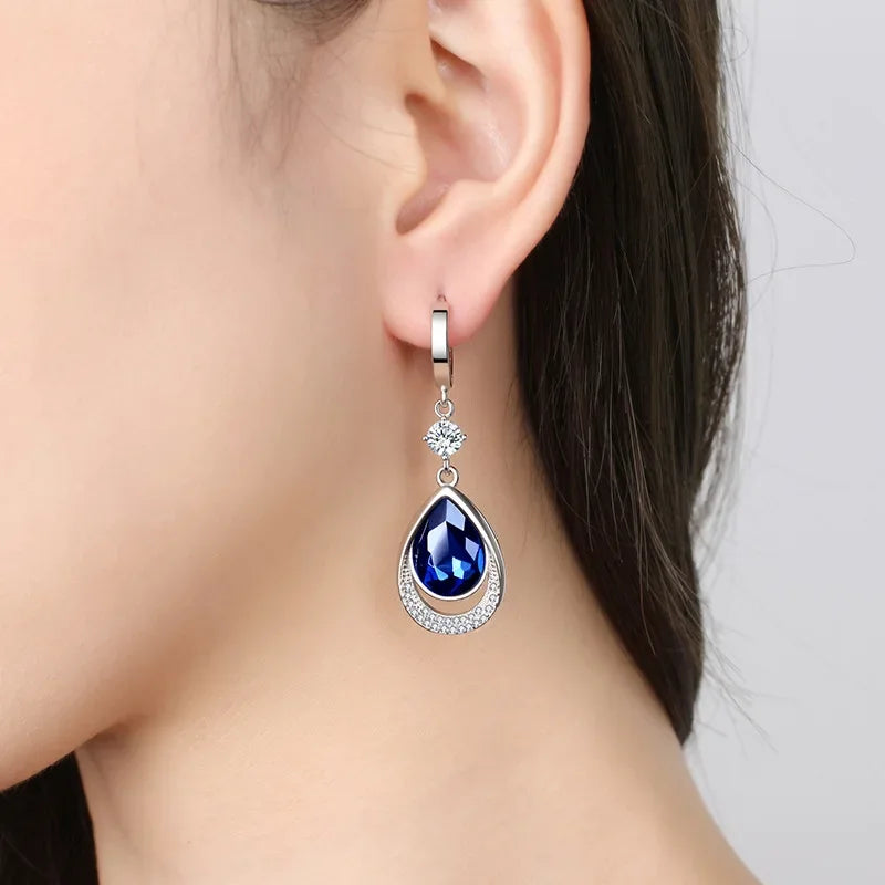 925 Sterlingsilber Schmuck Ovale Edelsteine Wassertropfen Ohrringe für Frauen Smaragd Saphir Zirkon Verlobung Ohrschmuck