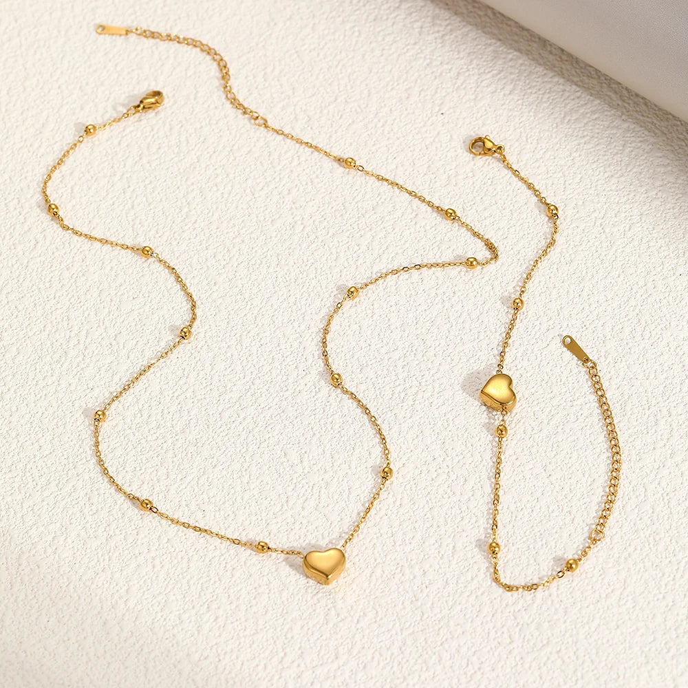 DOTIFI Edelstahl Stereoskopischer Herz-Anhänger Halskette Armband Schmuckset Einfach Mode Pendler Für Frauen Schmuck Geschenk