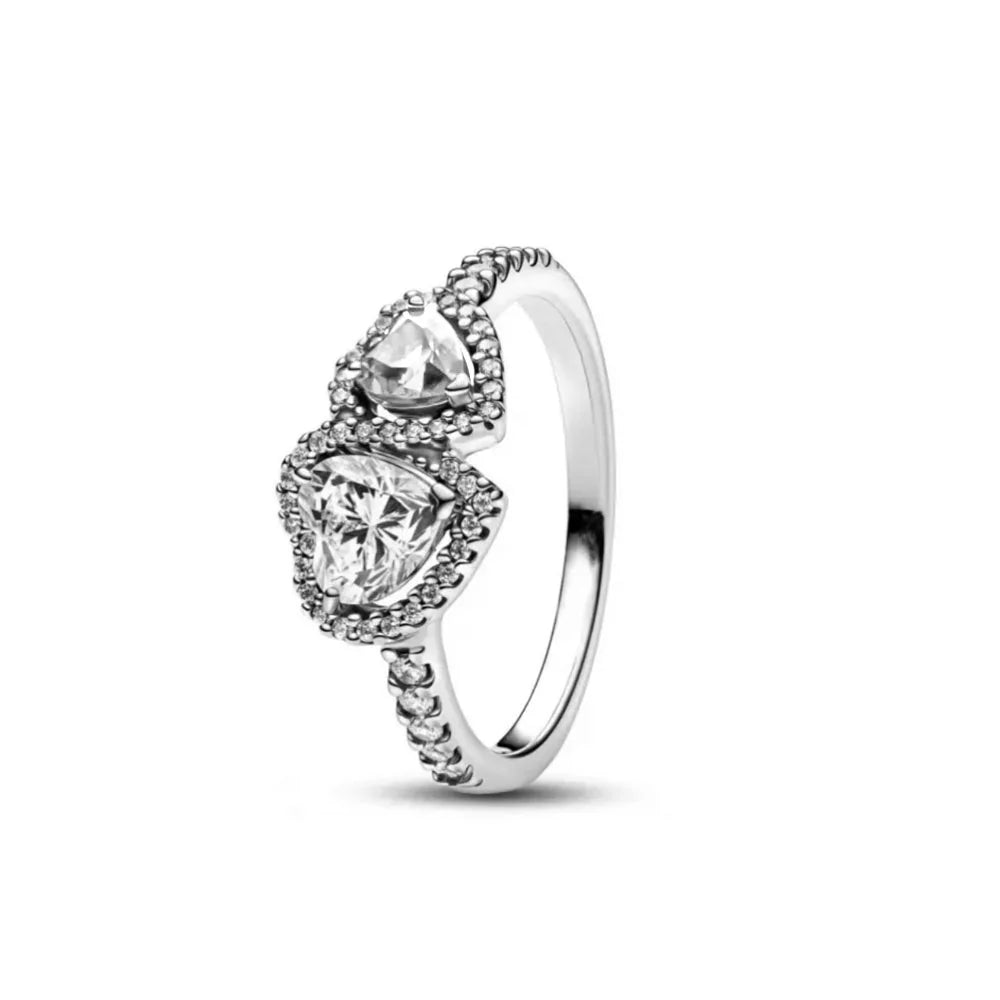 925er Silber Herz-Stein-Ring Neu Heiß Verkaufend Rosa Weiße Ringe Geeignet für jeden Anlass Passendes DIY Geburtstagsgeschenk