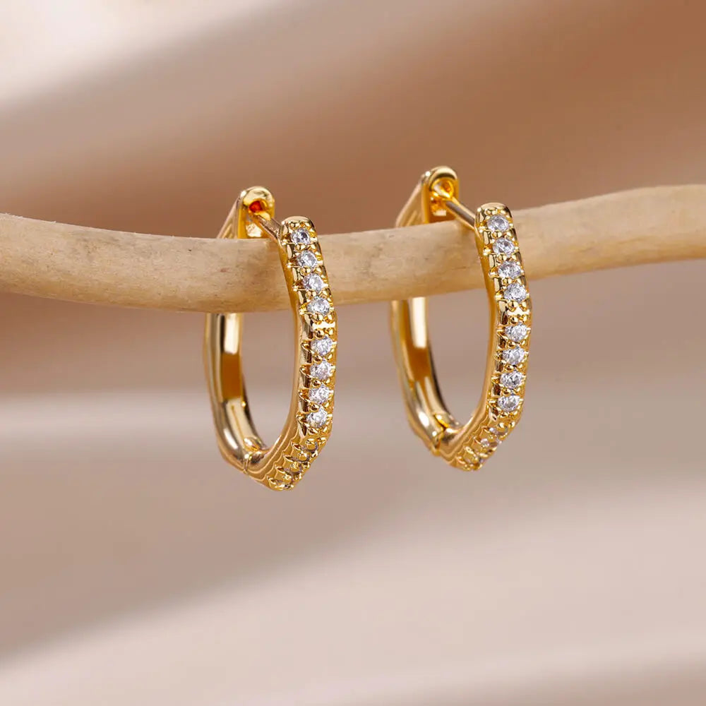 Herz Edelstahl Ohrringe für Frauen Zirkon Goldfarbe Creolen Ästhetische Wasserdichte Ohrpiercing Schmuck Accessoires