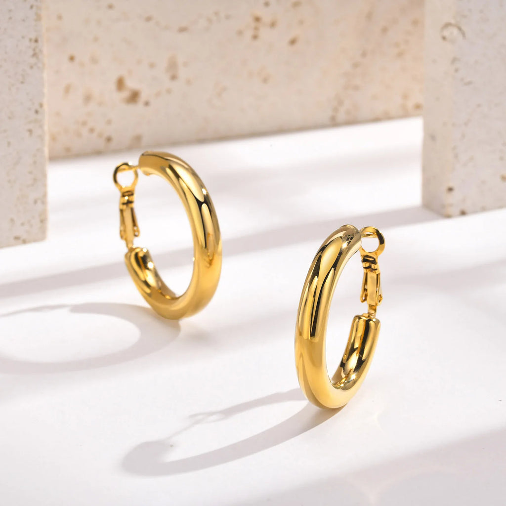 30/40/50mm Kreisförmige Creolen für Damen, Klassische Edelstahl 18k Vergoldete Minimalistische Schmuck Hypoallergen