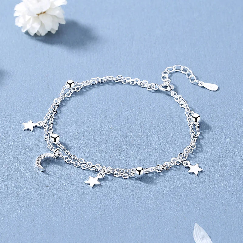 VENTFILLE 925 Stamp Silver Color Star Bracelet Fashion Korean Five-pointed Stars Crystal Double Bracelet Dropshipping Wholesale