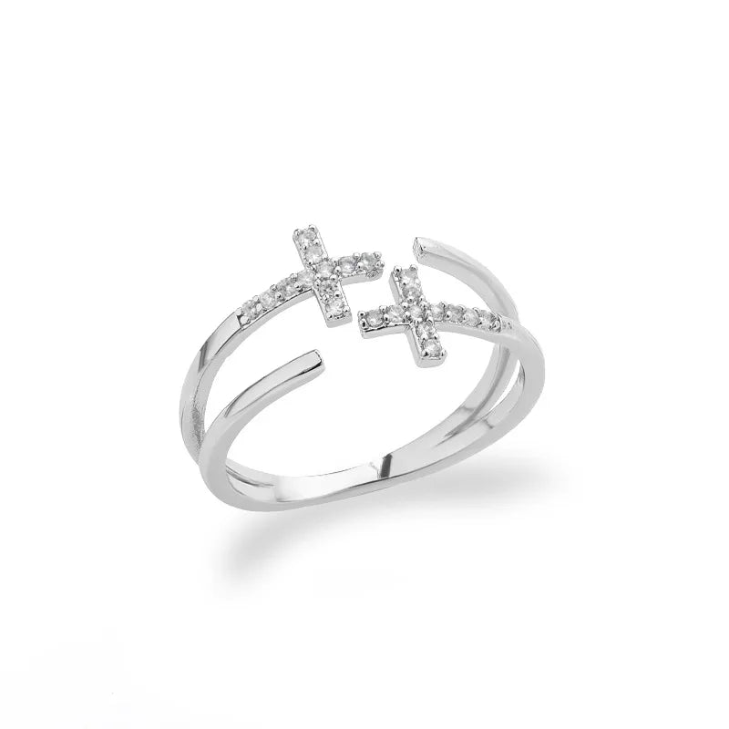 Vintage Jesus Kreuzringe für Damen Herren Goldfarbe Edelstahl Jesus Kreuz Verstellbarer Ring Religiöser Party Schmuck Geschenk