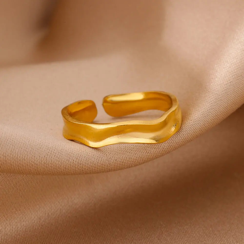Edelstahl-Minimalist-Textur offene Ringe für Frauen Goldfarbe Hochzeit Ästhetischer Ring Trendige koreanische Stil-Accessoires Anillo