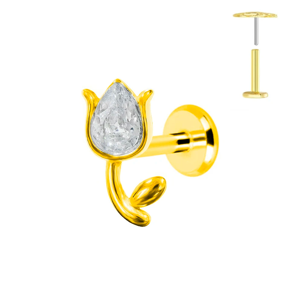 ASTM F136 G23 Titan Blumen Piercing Push-In Zweig Ohrring Stecker Anhänger Gewindefreies Labret Piercing Knorpel Körperschmuck