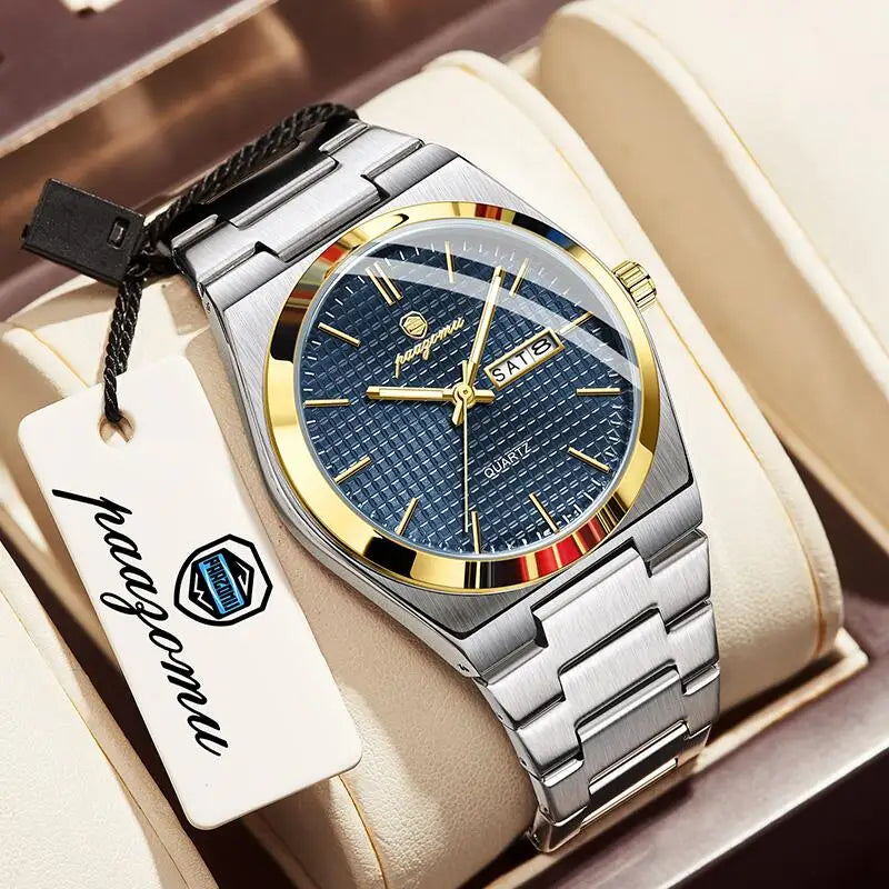 PAAZOMU Reloj de hombre de lujo original, a la moda, luminoso, impermeable, cronógrafo, con fecha, para hombre, de cuero, de cuarzo, Reloj