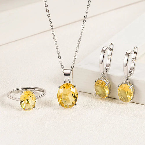 925 Sterlingsilber Elegante Damen Schmucksets Ellipse Zirkon Ring Halskette Ohrringe Accessoires Juwellery Argent 925