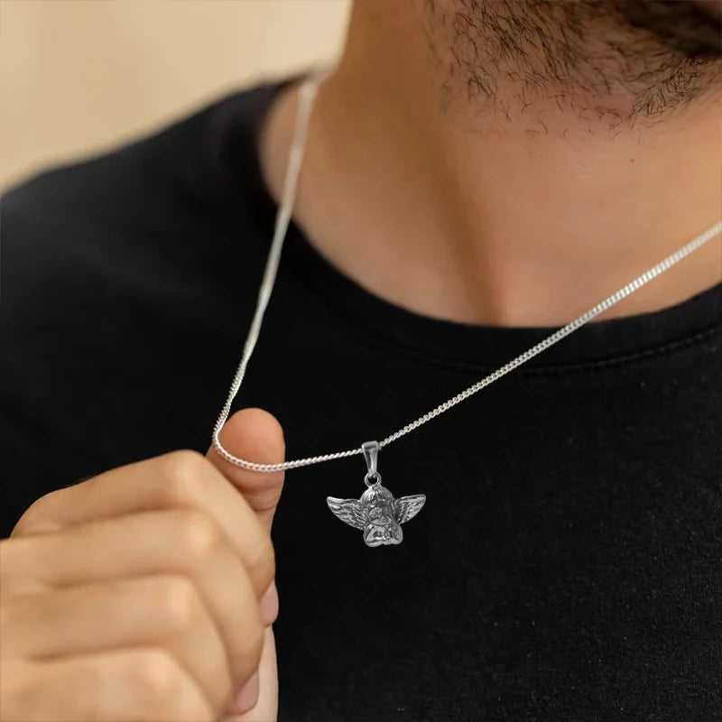 Colgante de ángel de acero inoxidable de primera calidad, sin deslustre, charm de collar de moda para mujeres y hombres