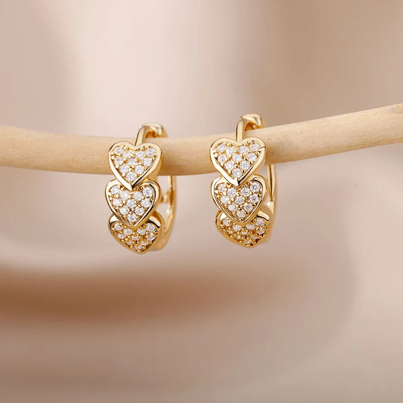 Zirkon Herz Ohrringe für Damen, Edelstahl, goldfarben, Piercing-Ohrringe, Trendschmuck 2025, Aretes, Accessoires für Frauen