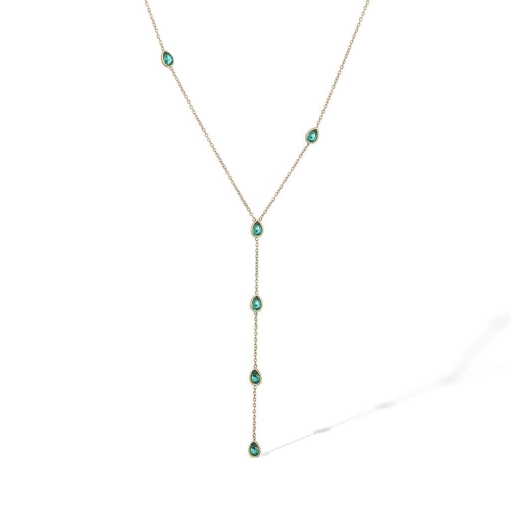 NEWBUY Fashion Gold Color Stainless Steel Choker Necklaces For Women Delicate White/Green/Red CZ Zircon Inlay Jewelry