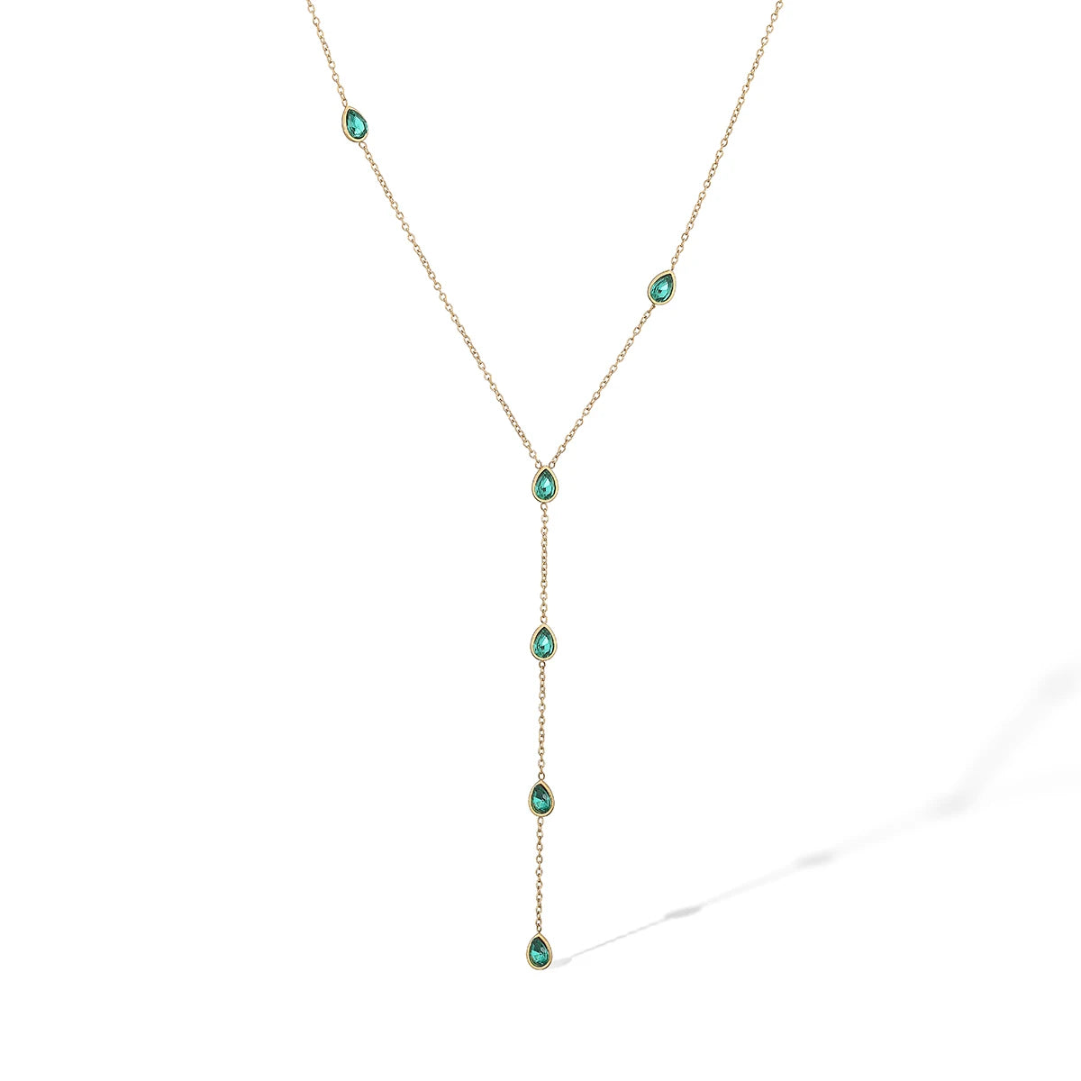 NEWBUY Fashion Gold Color Stainless Steel Choker Necklaces For Women Delicate White/Green/Red CZ Zircon Inlay Jewelry