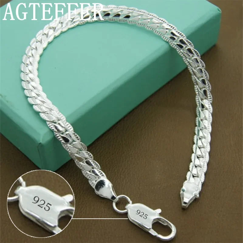 20,32 cm 18K Goldarmband 5MM seitliches Kettenarmband für Frauen Männer Mode Hochzeit Verlobung 925 Sterlingsilber Schmuck Geschenke
