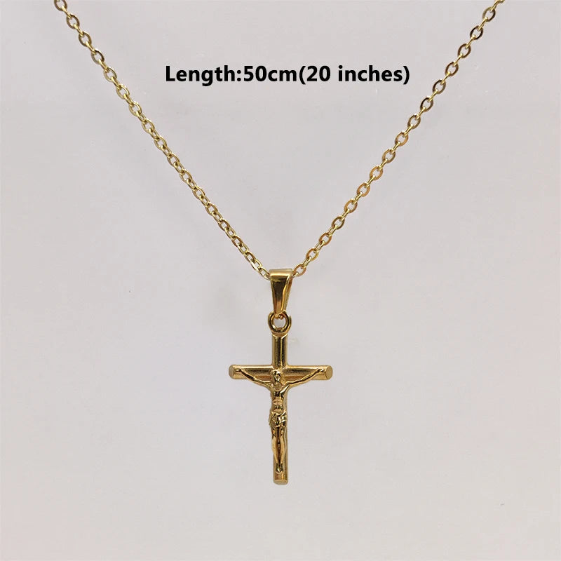 Cruz de Jesús de Acero Inoxidable Chapado en Oro de 18k, Collar con Colgante para Hombre y Mujer, Joyería Religiosa Impermeable