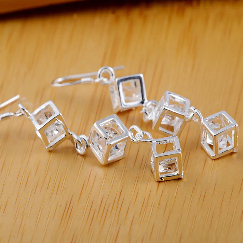 Heiße feine 925 Sterling Silber Kristallgitter Tropfenohrringe für Frauen edle Mode Party Schmuck Trendsetter Weihnachtsgeschenke