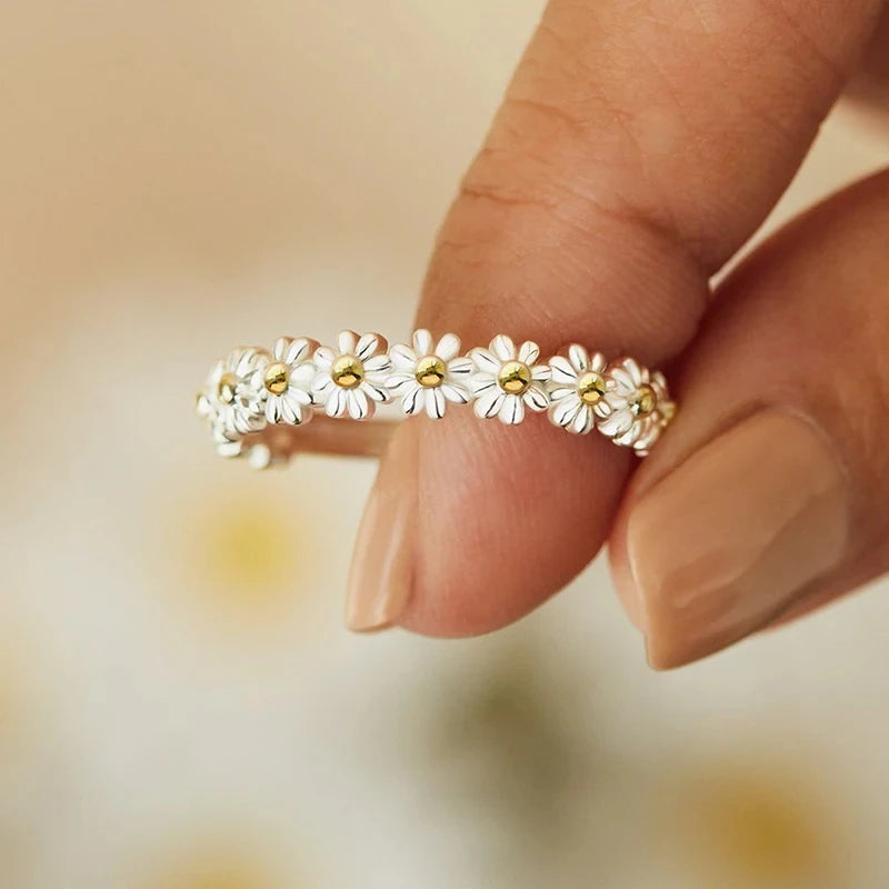 Anillos de margaritas vintage para mujer, bonitos anillos de flores ajustables, abiertos, para boda, compromiso, joyería femenina, Bague