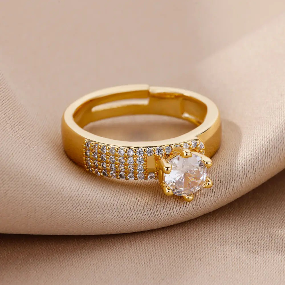 Edelstahl Runde Ringe Für Frauen Zirkon Geometrische Goldfarbe Kristall Ring Ästhetische Hochzeit Party Schmuck Geschenk Bague Femme