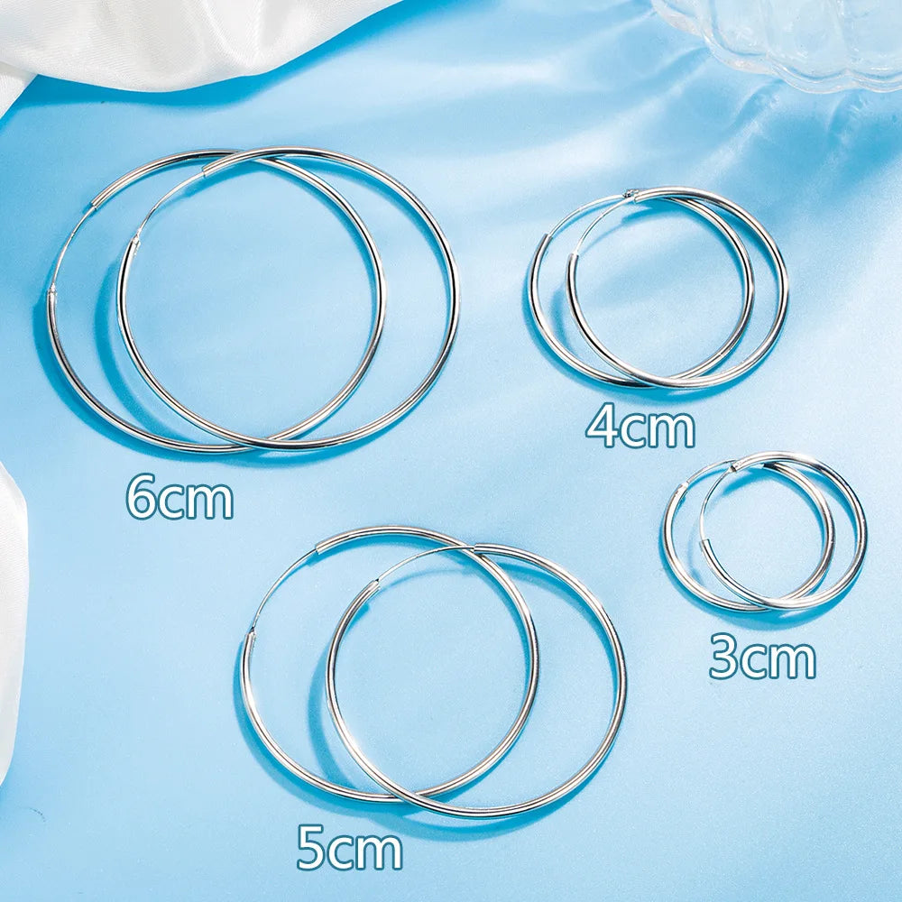 3/4/5/6CM Runde Creolen 925 Sterling Silber für Damen Party Luxus Schmuck Accessoires 2024 Trend Echtschmuck