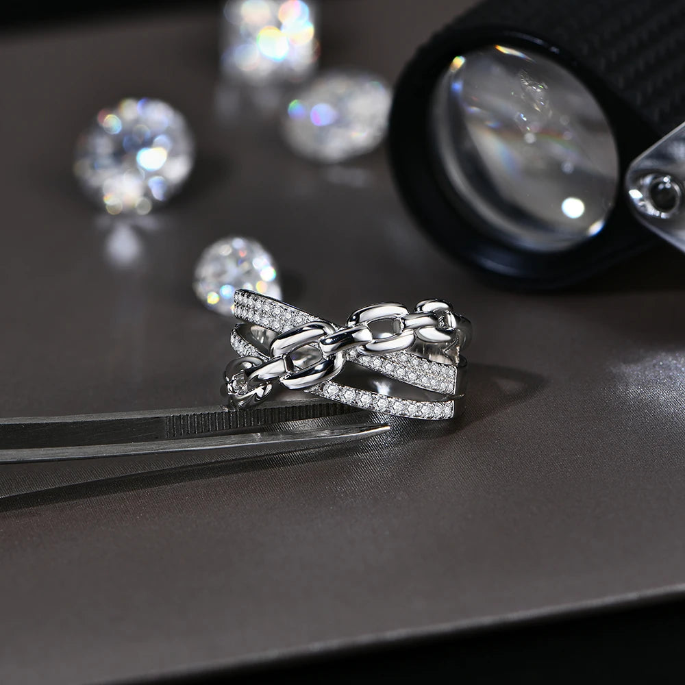 MINTYBOX S925 Anillo de moissanita con diamantes completos para mujer, de plata de ley chapada en oro de 18K, anillos de compromiso entrelazados, regalo de joyería fina