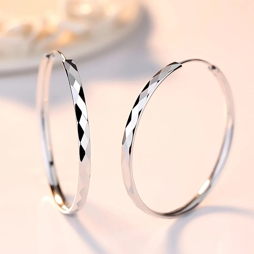 Feine 925 Sterling Silber Luxus 5CM Große Kreis Creolen für Frauen Charms Original Designer Party Hochzeit Schmuck Geschenke