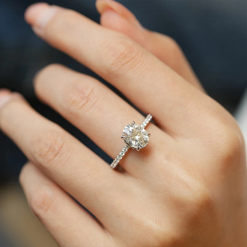 NeeTim 1ct 2ct 3ct Ovalschliff Moissanit-Ringe für Frauen 925 Sterling Silber Labor Diamant Hochzeits-Verlobungsring Edelsteinband